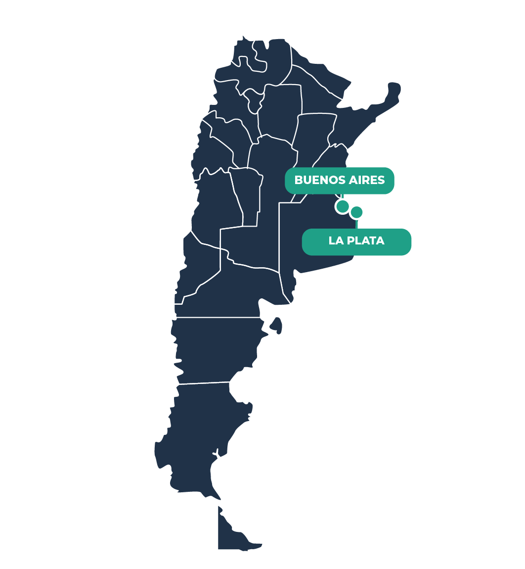 Mapa de Argentina con la ubicación de Buenos Aires y La Plata para que viajes a estudiar y trabajar en Argentina